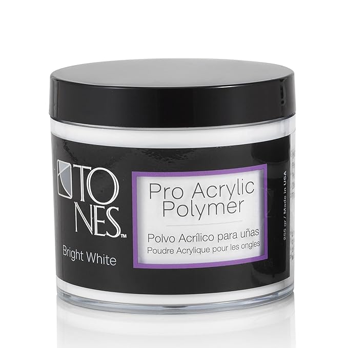 Tones Pro Acrylic Nail Powder, Sparkling Bright White (Opaque Off-White), (8.5 Fl Oz) - Long-Lasting & Non-Yellowing Polymer for Salon Quality Nail Extensions & 3D Art