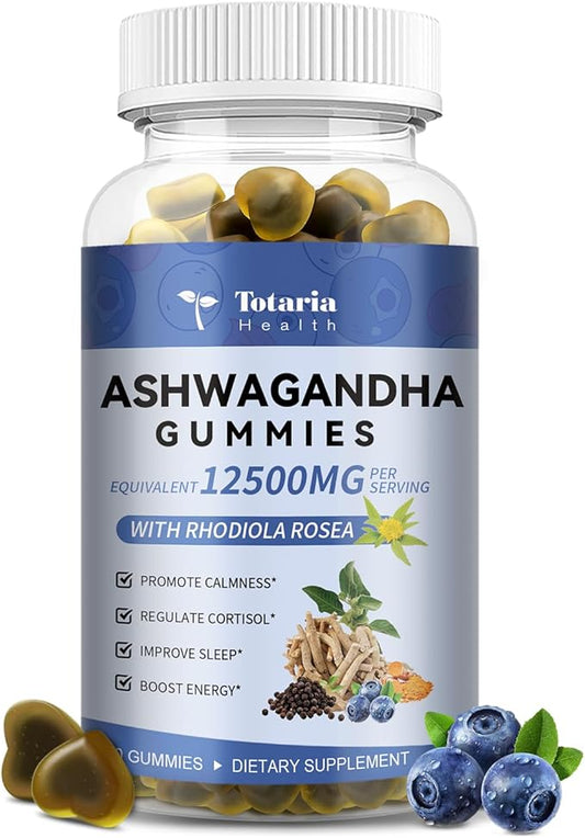 Sugar Free Ashwagandha Filled Gummies w/Vitamin D3, Magnesium Glycinate, Rhodiola, Ultra Strength Ashwa Root Supplements for Women & Wen, for Relaxation, Energy, Cortisol Gummies