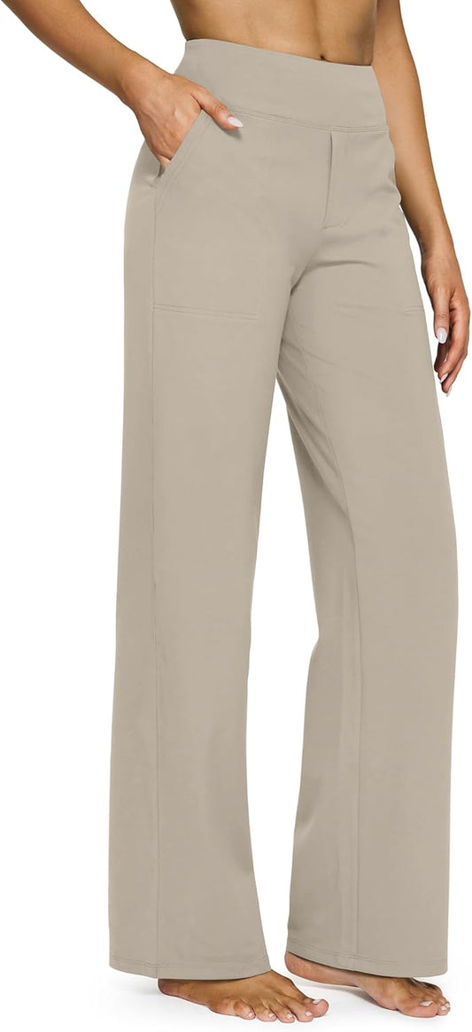 G4Free Yoga Pants Women Wide Leg Pants with Pockets High Waist Stretch Dress Casual Sweatpants Petite/Regular/Tall