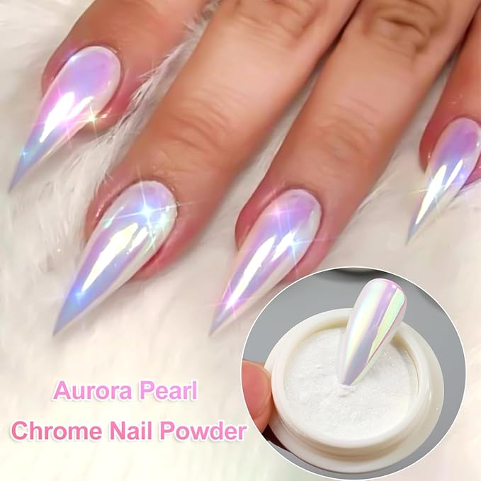 Chrome Nail Powder Set - 12 Colors Chrome Powder for Nails White Pearl Mirror Effect Gold Silver Champagne Metallic Holographic Dip Nail Powder Kit Glitter Pigment for Manicure Decor
