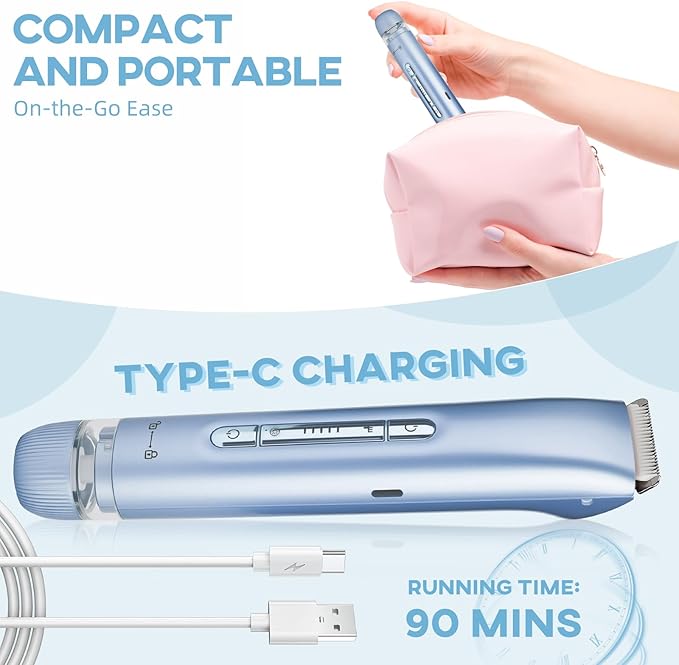 Bikini Trimmer for Women,Dual Head Shaver, IPX7 Waterproof, Compact Travel Design Bikini Shaver for Public Hair, Facial and Body(Blue)