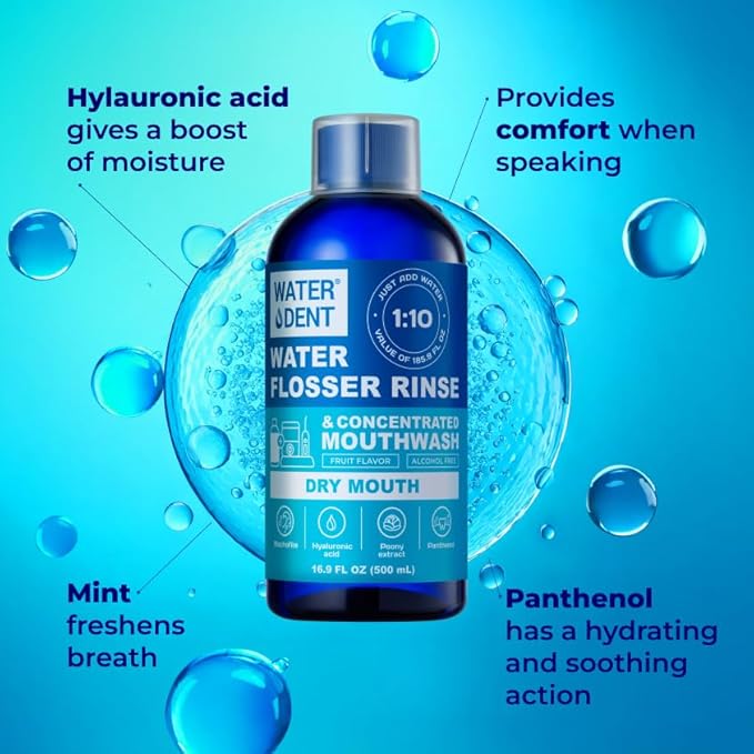 Concentrated Irrigant, Dry Mouth | Add to Water Flossers | Mild Mint & Fruit Flavor |1:10 = 186 fl.oz | Alcohol Free, Fluoride Free. Made in USA (PACK OF 2)