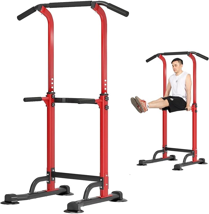 DlandHome Power Tower Pull Up Dip Station Multi-Function Fitness Equipment for Strength Training Adjustable Height Dip Stand for Home Gym