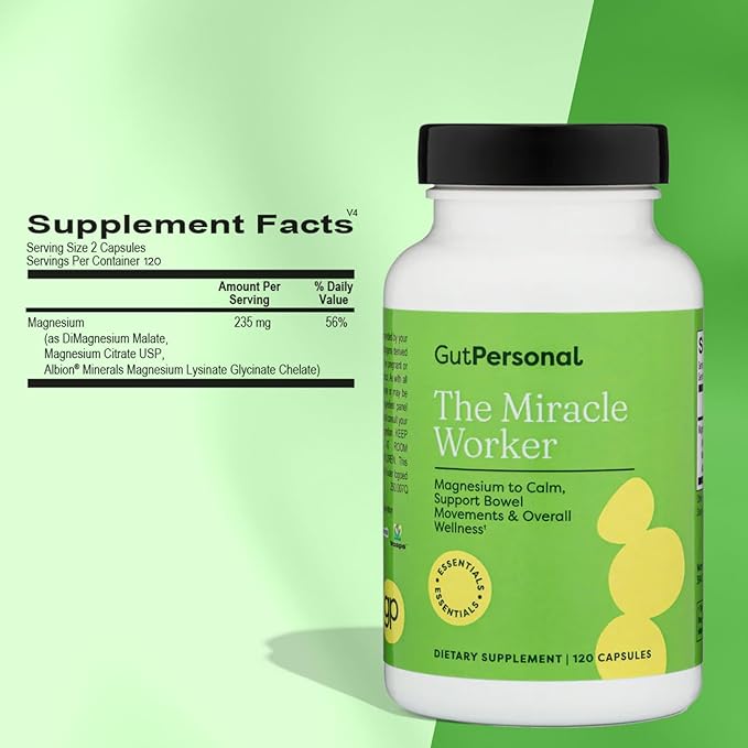The Miracle Worker Magnesium Capsule Supplement: Reduce Stress and Improve Sleep Quality and Regularity While Easing Muscle Cramps, Capsules, 60 Servings, 120 ct