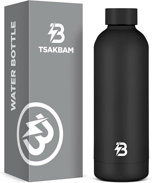 Insulated Water Bottle with Lid, 17 oz Reusable Leak-Proof Metal Stainless Steel Water Bottles for Travel, Sports, Gym, Outdoor (Black)