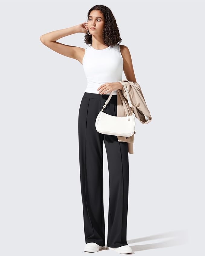 G4Free ShiftReady Women's Yoga Dress Pants with Pockets Wide Leg Business Casual Slacks High Waist Lounge Trousers
