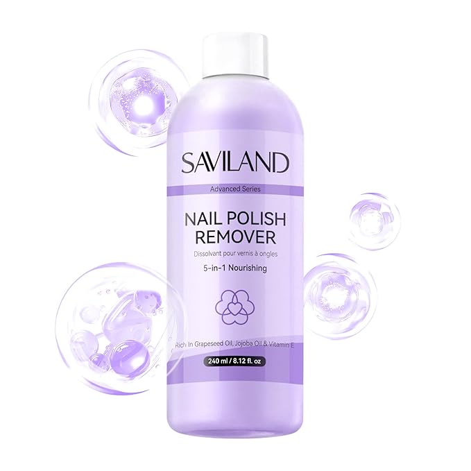 SAVILAND Advanced 5-in-1 Acetone Nail Polish Remover: Soak off Gel Polish Remover Quick and Nourishing Removal Acrylic Nail Glue Dip Powder with Essential Oils for Home Salon 240 ml