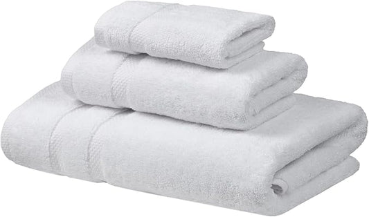 SOFE H&L | Olea Luxury Turkish Cotton Bath Towels Set of 3 : 1 Bath Towel, 1 Hand Towel, 1 Wash Cloths, White |Thick, Premium, Soft, Durable, Absorbent - Hotel Quality Towel Sets for Bathroom