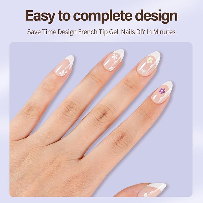 Misssix XBASICTIPS French Tip Press On Nails, 150Pcs French Gel Nail Tips Short Almond, Soft Gel Pre-shaped No Need to File 3 in 1 Nail Tips, Fake Nails for Nail Art DIY Extension Designs 15 Sizes