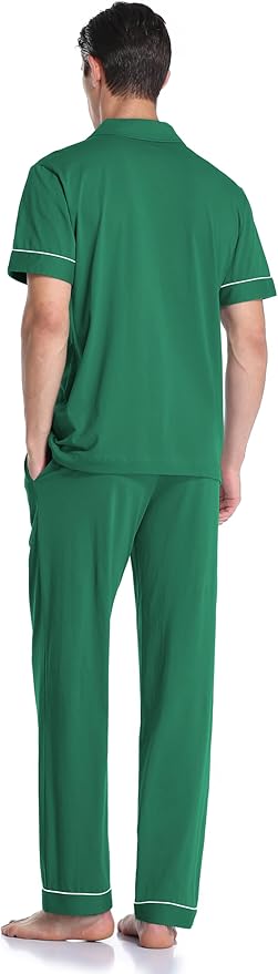 COLORFULLEAF Men's 100% Cotton Pajamas Set Button Down Sleepwear Short Sleeve and Long Pants Pjs