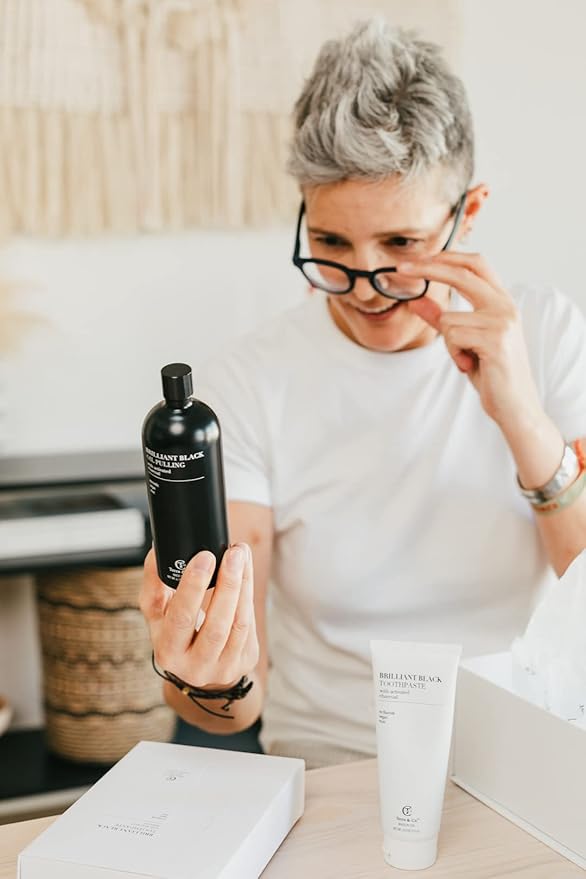 Terra & Co.® Brilliant Black® Oil Pulling Mouthwash | Natural Oil Rinse with Vitamin E for Strong Gums & Healthy Teeth | Fluoride-Free, Made in USA | 6.75 oz