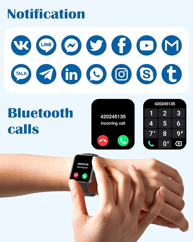 RUIMEN Smart Watches for Men Women (Answer/Make Calls) Compatible with iPhone/Android Phones, 1.85" HD Screen Fitness Tracker Heart Rate Monitor 100+ Sports Tracker Watch Waterproof (Black)