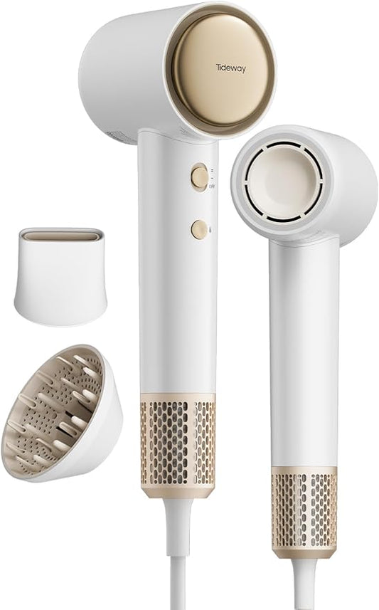 Tideway Hair Dryer, Blow Dryer with Diffuser, Ionic Professional High-Speed 1500W Low-Noise, 110,000 RPM Brushless Motor, Fast Drying, Travel Compact for Women & Men (Gold)