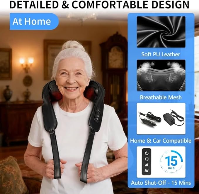 TISSCARE Shiatsu Neck Massager with Heat for Pain Relief, Deep Tissue 3D Kneading Electric Massager for Back, Shoulder, Leg, Plug-in for Home, Office, Car, Ideal Gift for Women Men Mom Dad