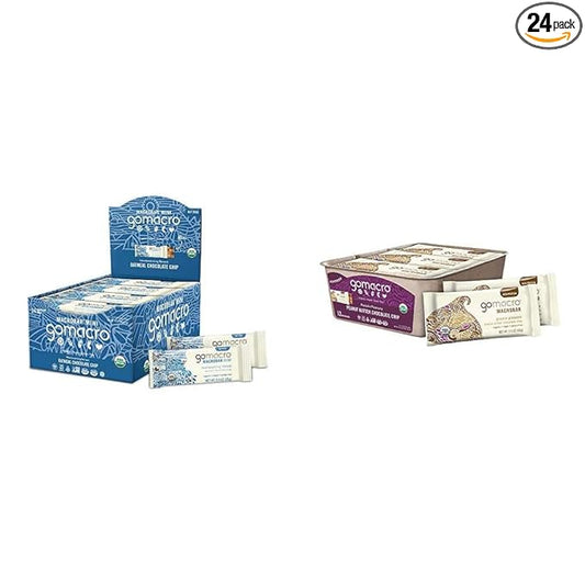 GoMacro MacroBar Mini Organic Vegan Snack Bars - Oatmeal Chocolate Chip (24 Count) and GoMacro MacroBar Organic Vegan Protein Bars - Peanut Butter Chocolate Chip (12 Count)