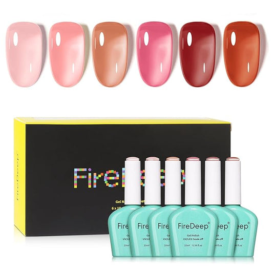 10ml Hema Free Gel Nail Polish Set, 6 Colors Transparent Jelly Gel Polish Kit Rose Garden Sheer Nude Red Pink Brown Gift for Women