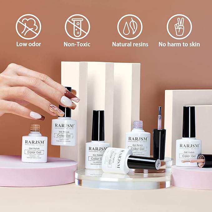 RARJSM Nude Gel Nail Polish Set 6 Colors,Skin Tone Neutral Nail Gel Polish 7.5ml Clear Pink Coffee Brown Beige for Fall Winter Soak Off Nail Art For French Tip Home Manicure DIY Nail Design