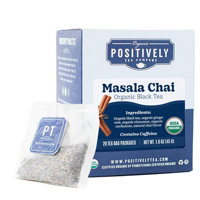 Organic Positively Tea Company, Masala Chai Black Tea Bags, 20 Count