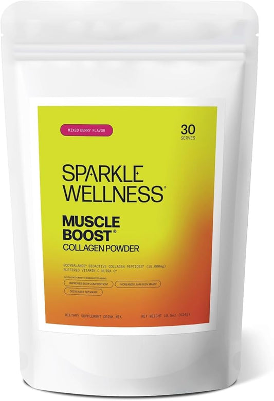 Sparkle Wellness Muscle Boost (Mixed Berry) [30-Serves] | Collagen Supplement Powder with Hydrolyzed BODYBALANCE Collagen Peptides & Buffered Vitamin C | Improves Body Composition