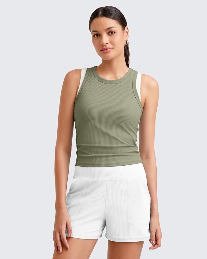 G4Free Workout Tank Tops for Women Slim Fitted Racerback Ribbed Athletic Gym Yoga Tanks Summer Casual