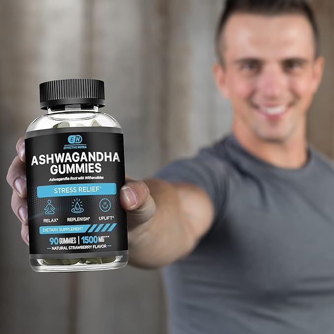 EFFECTIVE NUTRA Ashwagandha Gummies 1500mg | Stress Relief, Immune Support, Calm Mood, Energy | Natural Berry Flavor | 90-Day Supply | Vegan, Gluten-Free, Non-GMO | Supplement for Men & Women (2-Pack)