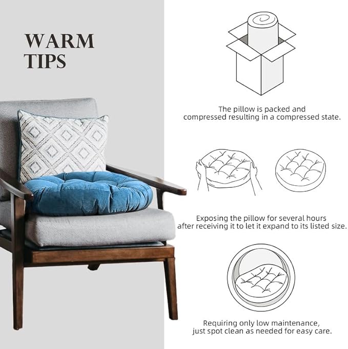 Meditation Floor Pillow Set of 2 Large Round Floor Cushions for Adults Tufted Corduroy Floor Seat Pillows Cushion for Living Room,Dark Grey 16.5" Lx16.5 Wx3 H