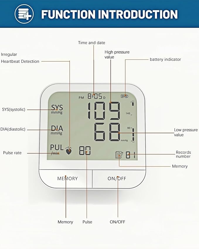 Arm Blood Pressure Monitor for Home Use ，23cm~47cm Adjustable Cuff, with 99 Memory Storage, High Accuracy Upper Arm Machine, 4.5Inch Large Screen，Voice Guidance Blood Pressure Machine