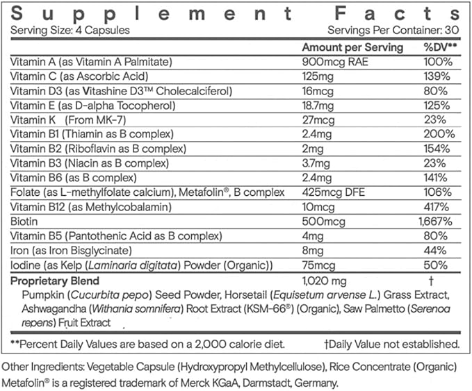Moon Juice - SuperHair - Bottle (120 Capsules) - Hair Growth Vitamins - Multivitamins & Organic Ashwagandha - Reusable Glass Bottle - 3rd Party Tested - 100% Traceable - Vegan, Gluten Free, Non GMO