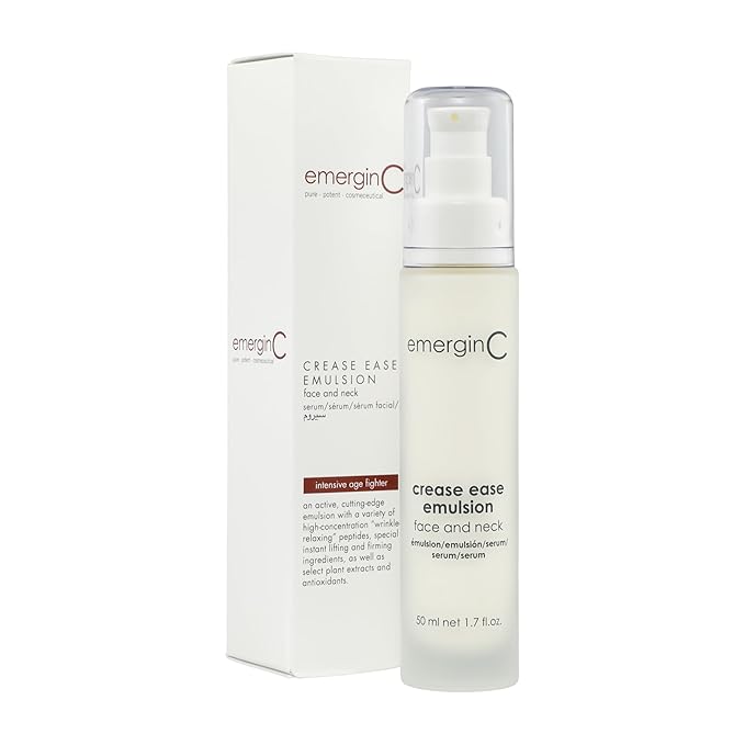 emerginC Crease Ease Emulsion - Intensive Face + Neck Serum with Peptides, Micro-Collagen + Sweet Almond for Aging Skin (1.6 oz, 50 ml)
