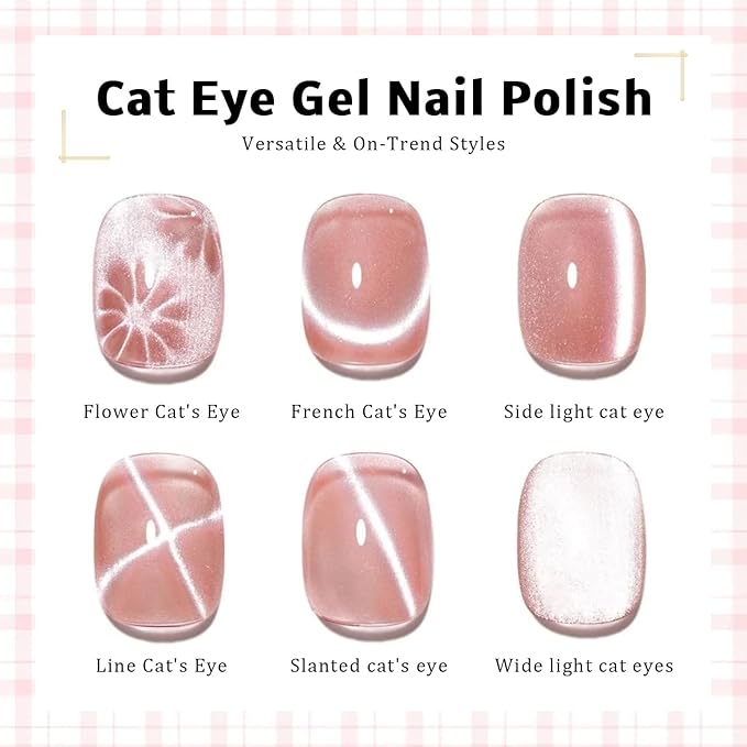 Gel Nail Polish Set, Cat Eye Gel Polish Kit, Holographic Magnetic Shimmer Glitter Purple Pink Red Blue Green Gray Aurora Nail Art, Manicure Salon DIY Gifts, Soak Off, UV/LED Cured (9 Colors H)