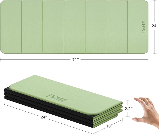 Foldable Yoga Mat, 0.32 inches Thick, SGS Certified, Non Slip, 71 x 24 inches, Foldable for Travel, Pilates, Camping, Environmental Sports Mat, Odorless TPE Material