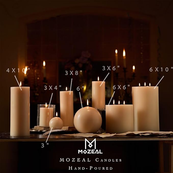 MOZEAL 4" x 10" Extra-Large Beige Pillar Candles (Set of 2), Unscented, Dripless, Smokeless,Long Clean-Burning,Tall 10 inch Large Beige Pillar Candles for Neutral-Themed Weddings and Serene Home Decor