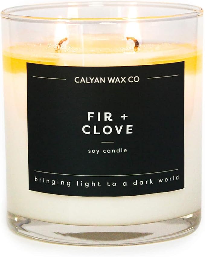 Calyan Wax Co. Fir & Clove 2 Wick Scented Candle - 37 Hour Burn - Luxury Non Toxic Soy Wax Candles - Long Lasting Large Glass Jar Candle for Home - 8.8oz