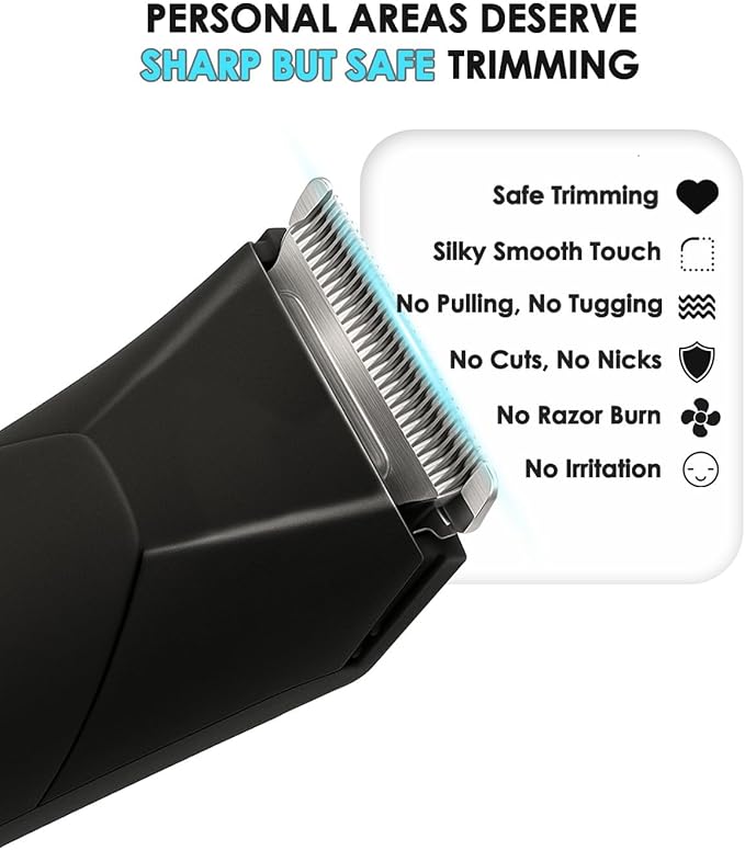 Personal Hair Trimmer for Women and Men, Pubic Body Groomer, Waterproof Hair Clipper for Private Areas/Full Body, Vaginal, Groin, Ball, Chest, Bikini, No Nicks or Cuts