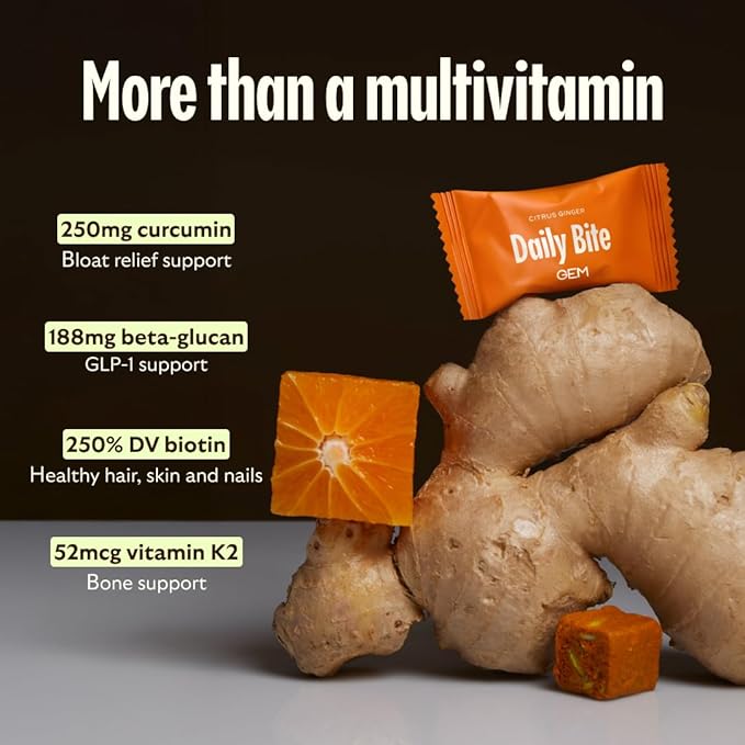 GEM Daily Multivitamin for Women & Men, with 20+ Vitamins & Minerals Like zinc, Vitamin D, B, K, Folic Acid, Turmeric, Fiber and prebiotics, Beta Glucan GLP-1 Support, Brain, & Immunity (7 Day Trial)