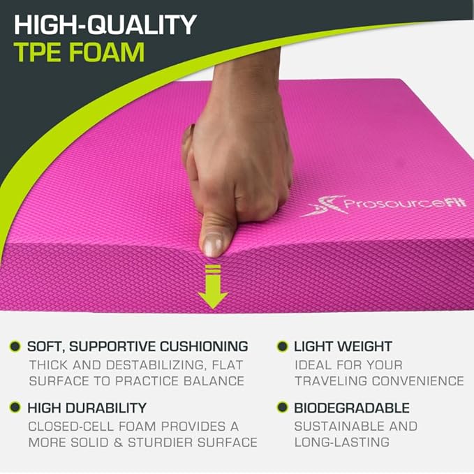 ProsourceFit Exercise Balance Pad – Non-Slip Cushioned Foam Mat & Knee Pad for Fitness and Stability Training, Yoga, Physical Therapy 15.5”x12.75”