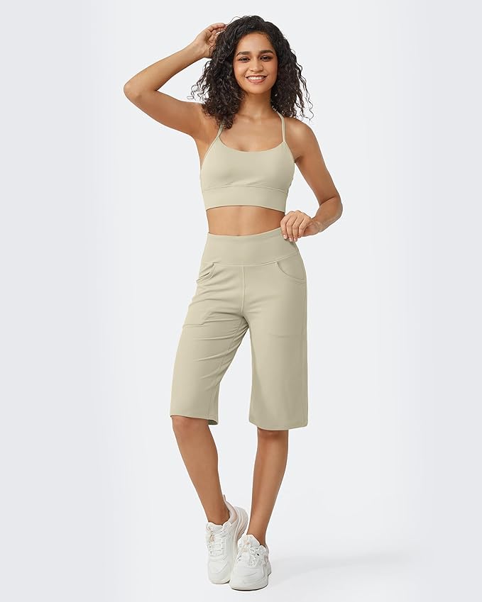 Promover Capri Pants for Women Wide Leg Yoga Cropped Pants with Pockets Loose Casual Summer Pants