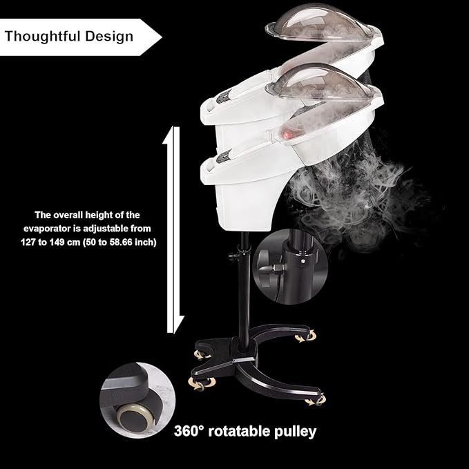 Hair Steamer Hair Mister Hooded Ozone O3 Micro Mist Hair Care Professional Machine White UV Protect Paint Unit Barber Shop Red Blue Light Black Natural Hair Deep Conditioning Wheel Base ET1408BM