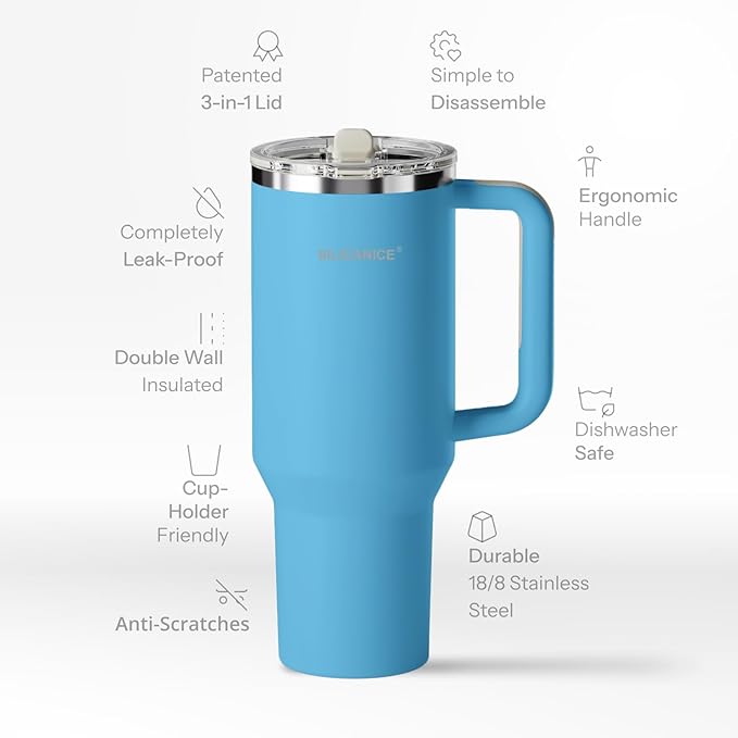 Easy Clean Pro Tumbler - 40 oz Water Bottle with Handle Quick-Disassemble Flip Straw, Leakproof Insulated Stainless Steel, Dishwasher Safe, BPA-Free Gifts for Women & Men