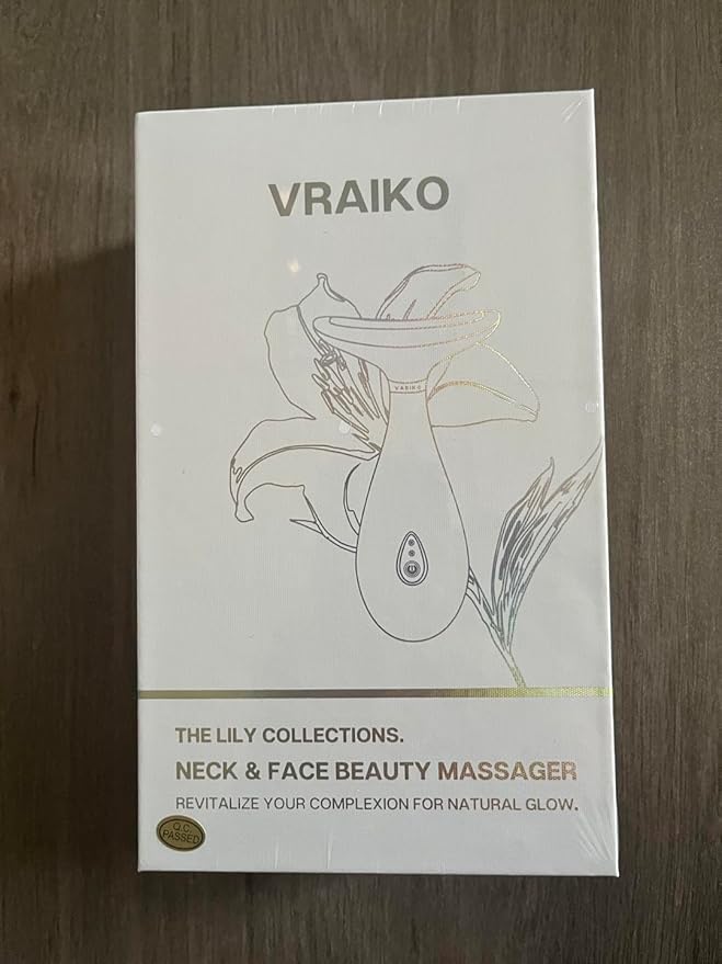 VRAIKO Lily Neck Face Massager, Face Sculpting Tool, Skin Rejuvenation Device with Thermal, Triple Action LED and Vibration, for Anti-Aging, Lifting and Tightening Sagging Skin (Pearl White)