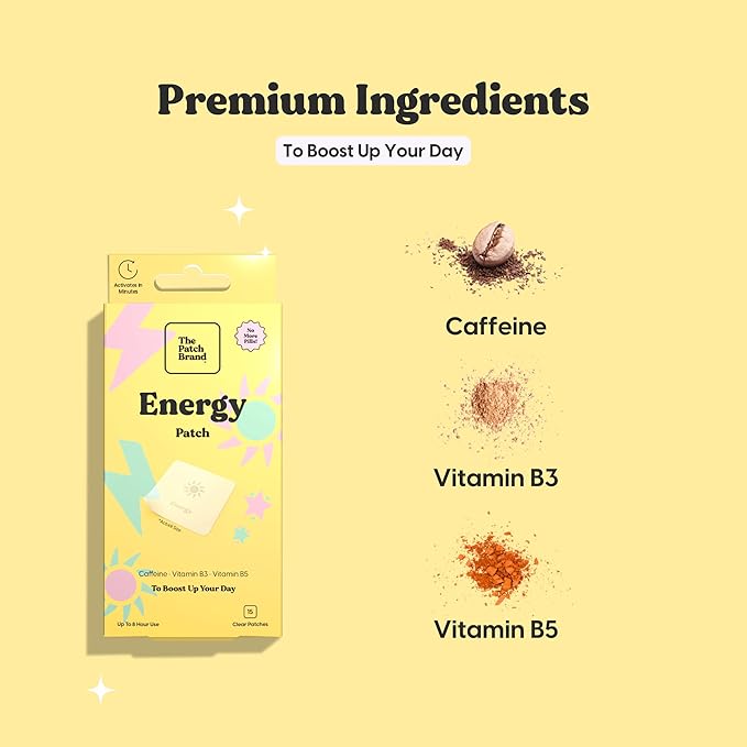The Patch Brand Energy Patches | Supports Energy with Caffeine and B5 and B3 | All Natural Wellness Patch Plant Based and Cruelty Free Water Resistant Patches That Last All Day