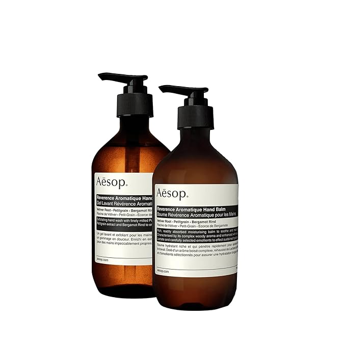 Aesop Reverence Hand Wash & Balm Holiday Gift Set | Woody, Earthy Duo that Exfoliates & Hydrates Hands | 16.9 oz / 500mL (Set of 2)