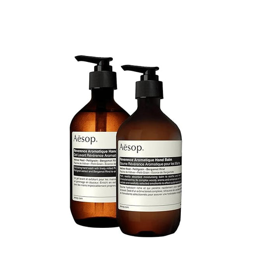 Aesop Reverence Hand Wash & Balm Holiday Gift Set | Woody, Earthy Duo that Exfoliates & Hydrates Hands | 16.9 oz / 500mL (Set of 2)