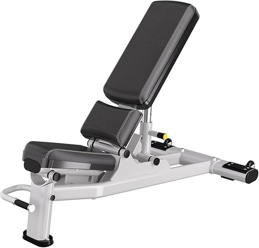 Adjustable Weight Bench - 2.5mm Thick Steel Frame, Silver & Black, 1400lb Capacity, 7 - Position Backrest, Wheels - Ideal Home Gym Workout Equipment