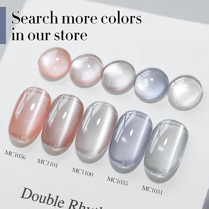 Double Rhythm 0.5 OZ Cat Eye Gel Polish with Magnet 15ML Holographic Glitter Shimmer Translucent Jelly Color Magnetic Polish Salon DIY at Home (MC1035)