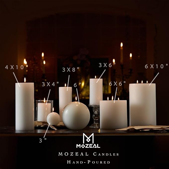 MOZEAL 4" x 10" Extra-Large White Pillar Candles (Set of 2), Unscented,Dripless, Smokeless,Long Clean-Burning,These Tall 10 inch Large White Pillar Candles Perfect for Weddings and Christmas Decor