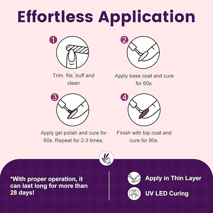 Lavender Violets 49 Pcs Gel Nail Polish Set, 45 Colors Gel Polish U V LED with Base, Glossy & Matte Top Coat for Nail Art Designs A907