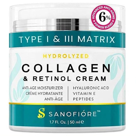 Retinol Collagen Anti Aging Face Cream | Type I & III Collagen for a Hydrated Supple Look |10,000 ppm Retinol for Smooth, Soft & Even Skin Appearance | Moisturizer for Women & Men,1.7 fl.oz