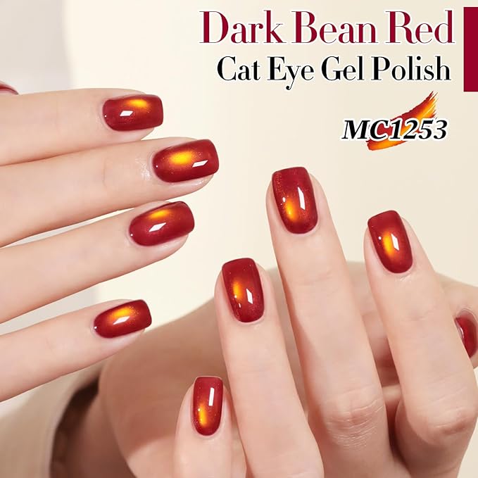 Double Rhythm 0.5 OZ Cat Eye Gel Polish with Magnet 15ML Holographic Glitter Shimmer Translucent Jelly Color Magnetic Nail Polish Salon DIY at Home (Sunny Blood Red-MC1253)