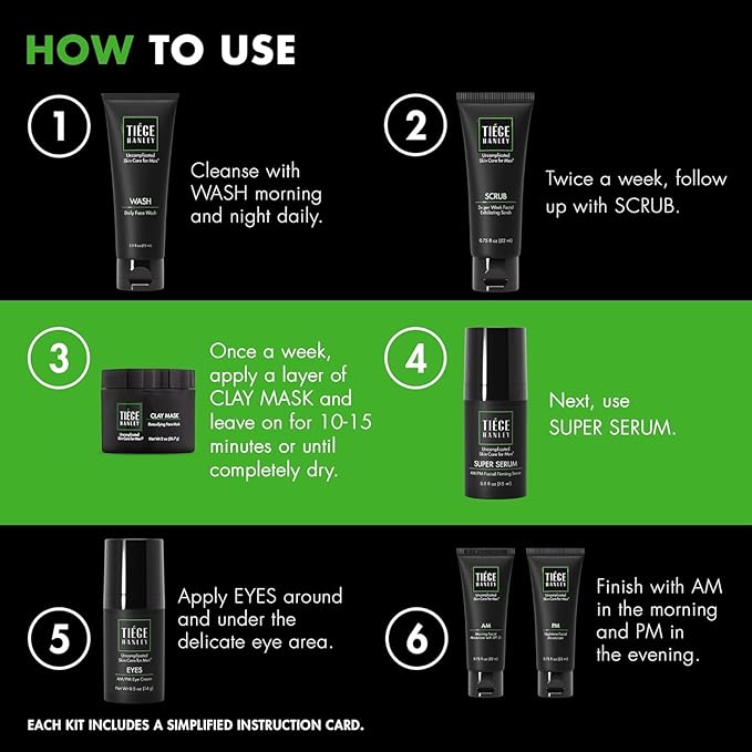 Tiege Hanley Men’s Skin Care Gift Set, Platinum – Face Wash, Scrub, AM/PM Moisturizers, Eye Cream, Serum, Clay Mask, Glycolic Pads, Lip Balm, Dopp Kit & Manicure Set – Ultimate Grooming Kit